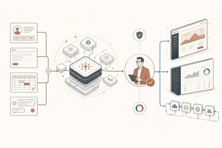 Схема работы AI coding agents: данные, нейросеть, разработчик и цифровые продукты